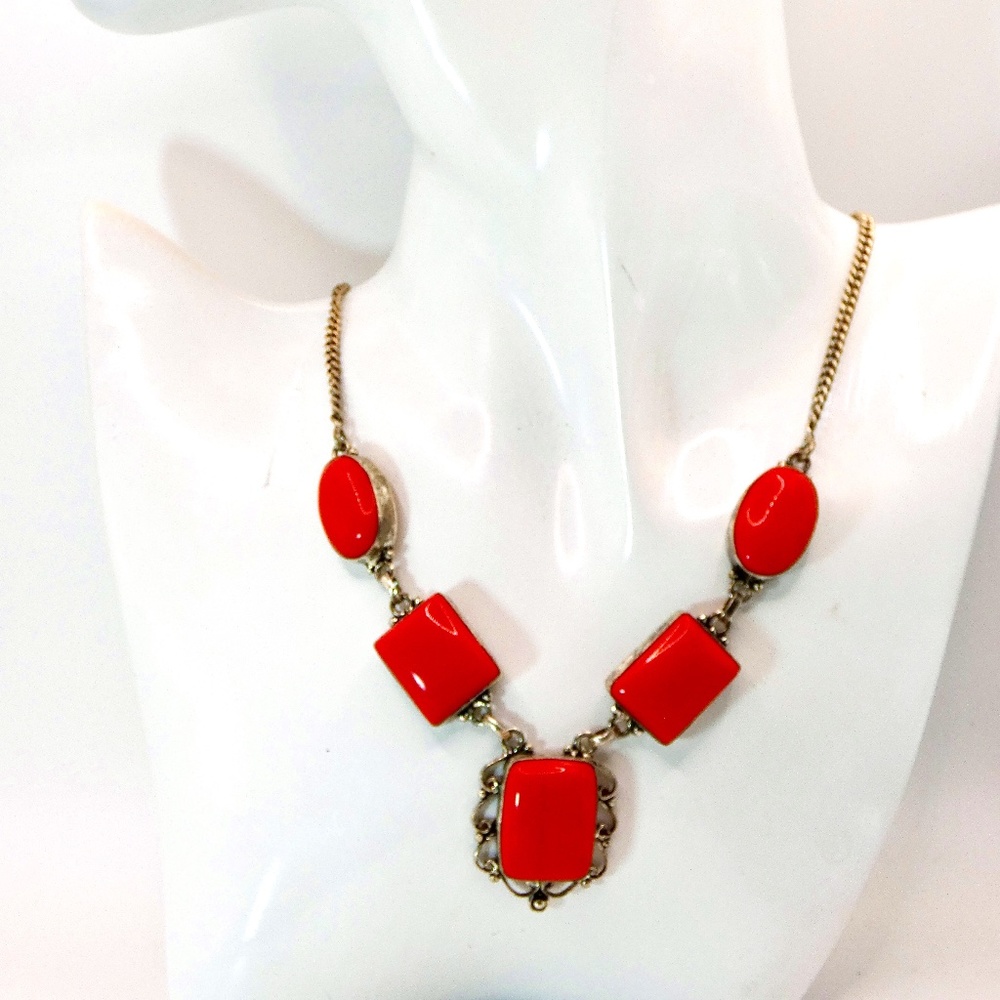 Silver and Red Coral Necklace